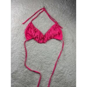 Bobbie Brooks Bikini Top Womens Large Pink Fringe Swim Halter Bathing Suit Beach